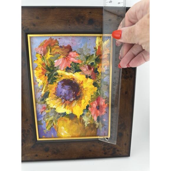 Vintage Oil Painting of Sunflowers Impressionistic Custom Wood Frame 7.5"x 5.75" - Picture 6 of 8